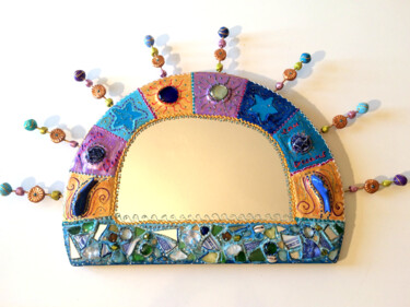 miroir mosaïque bleue " mer perlée" 44 x 67 cm Design intitulée "miroir mosaïque ble…" par Odile Maffone, Œuvre d'art originale, Accessoires