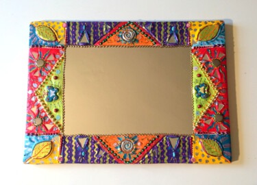 Design intitulada "miroir "ethnique Ju…" por Odile Maffone, Obras de arte originais, Acessórios Montado em Painel de madeira
