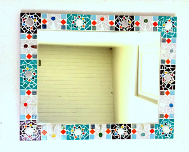 miroir mural rectangulaire mosaïque "Grèce " 76 X 60 cm Design intitulée "miroir mural rectan…" par Odile Maffone, Œuvre d'art originale, Mosaïque