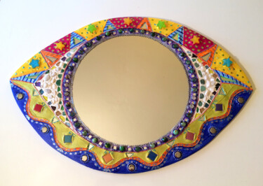 miroir mosaïque mural "œil Amélia" Design intitulée "miroir mosaïque mur…" par Odile Maffone, Œuvre d'art originale, Accessoires
