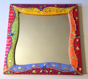 Design titled "miroir carré multic…" by Odile Maffone, Original Artwork, Accessories Mounted on Wood Panel