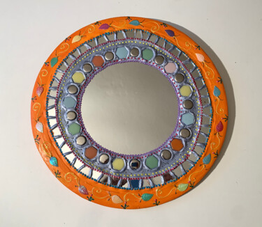 Design mit dem Titel "miroir mosaïque ron…" von Odile Maffone, Original-Kunstwerk, Mosaik Auf Holzplatte montiert