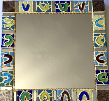 Design intitulée "miroir mural carré…" par Odile Maffone, Œuvre d'art originale, Verre