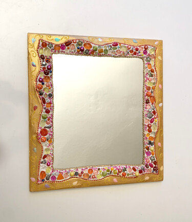 miroir mosaïque et peinture " or perlé" Peinture intitulée "miroir mosaïque et…" par Odile Maffone, Œuvre d'art originale, Accessoires
