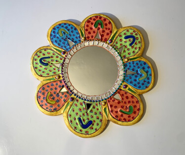 Design intitulée "miroir mosaïque -pe…" par Odile Maffone, Œuvre d'art originale, Verre Monté sur Panneau de bois