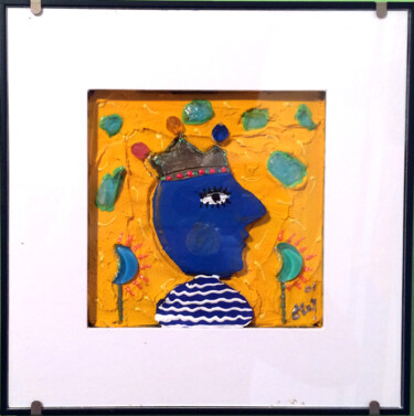 Painting titled ""le roi bleu au tee…" by Odile Maffone, Original Artwork, Acrylic Mounted on Plexiglass