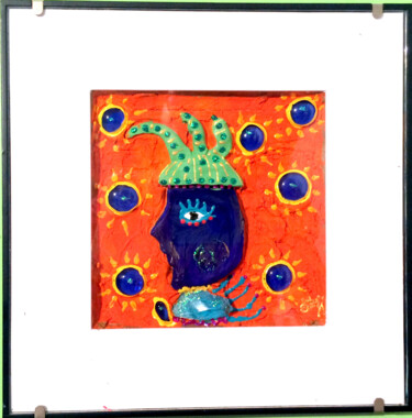 Collages intitulée ""roi bleu au chapea…" par Odile Maffone, Œuvre d'art originale, Acrylique Monté sur Plexiglas