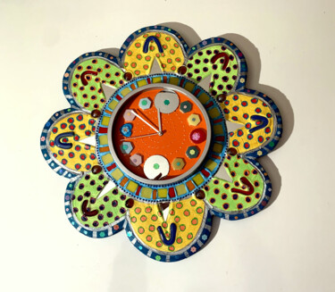 Design intitulée "horloge fleur "fleu…" par Odile Maffone, Œuvre d'art originale, Mosaïque