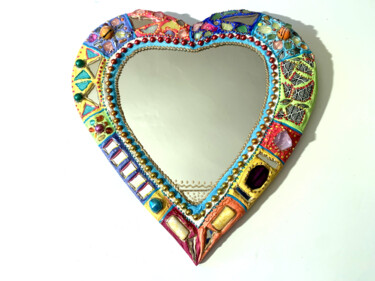 Design intitolato "miroir st valentin"…" da Odile Maffone, Opera d'arte originale, Accessori Montato su Pannello di legno