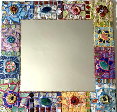 Design intitolato "miroir mural multic…" da Odile Maffone, Opera d'arte originale, Mosaico Montato su Pannello di legno
