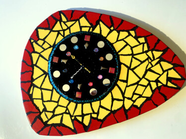 Design titled "Horloge mosaïque "…" by Odile Maffone, Original Artwork, Mosaic Mounted on Wood Panel