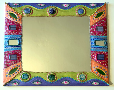 Design intitulée "miroir mural mosaïq…" par Odile Maffone, Œuvre d'art originale, Acrylique Monté sur Panneau de bois