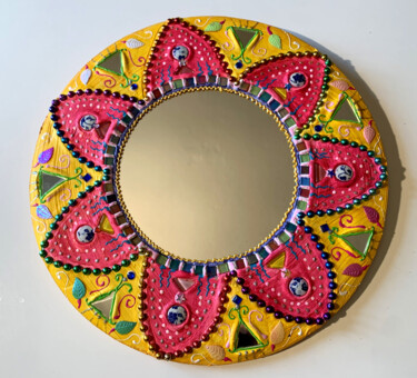 Design intitolato "miroir rond "tourne…" da Odile Maffone, Opera d'arte originale, Mosaico Montato su Pannello di legno