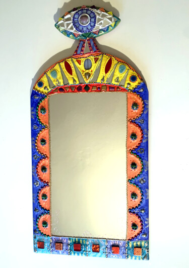 Design intitulada "miroir mural " œil…" por Odile Maffone, Obras de arte originais, Mosaico Montado em Painel de madeira