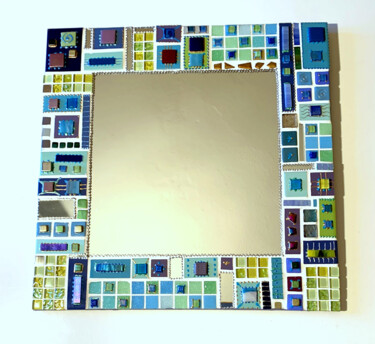 Design titled "miroir mosaïque cér…" by Odile Maffone, Original Artwork, Mosaic Mounted on Wood Panel