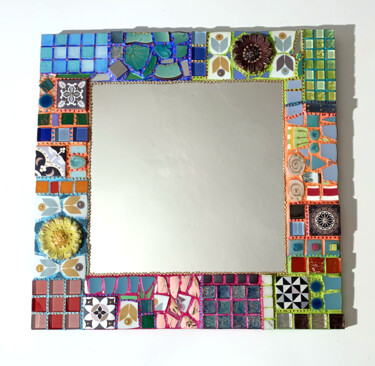 Design mit dem Titel "miroir mosaïque cér…" von Odile Maffone, Original-Kunstwerk, Mosaik Auf Holzplatte montiert