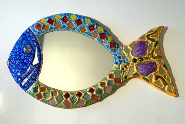 Design intitulée ""poisson œil diaman…" par Odile Maffone, Œuvre d'art originale, Acrylique Monté sur Panneau de bois