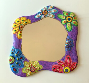 Design titled "miroir " blob fleur…" by Odile Maffone, Original Artwork, Mosaic Mounted on Wood Panel