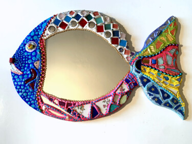 Diseño titulada "poisson miroir mura…" por Odile Maffone, Obra de arte original, Acrílico Montado en Panel de madera