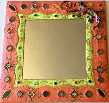 Design intitolato "miroir mural carré…" da Odile Maffone, Opera d'arte originale, Mosaico Montato su Pannello di legno