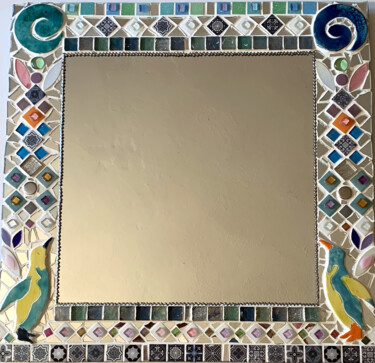 Design intitulada "miroir mural mosaïq…" por Odile Maffone, Obras de arte originais, Mosaico Montado em Painel de madeira