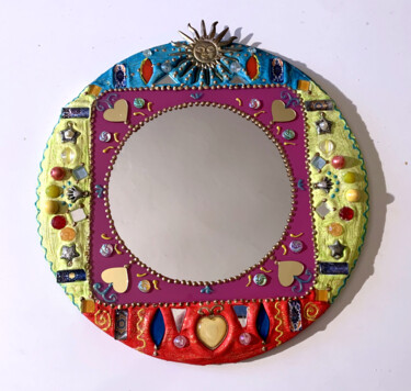 Peinture intitulée "miroir rond décorat…" par Odile Maffone, Œuvre d'art originale, Acrylique Monté sur Panneau de bois
