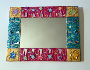 Painting titled "miroir mosaïque et…" by Odile Maffone, Original Artwork, Acrylic Mounted on Wood Panel