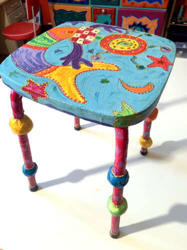 Peinture intitulée "tabouret table vint…" par Odile Maffone, Œuvre d'art originale, Meuble