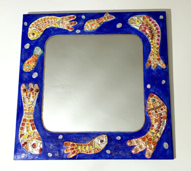 Painting titled "miroir mosaïque et…" by Odile Maffone, Original Artwork, Mosaic Mounted on Wood Panel