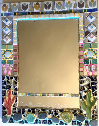 Design intitulada "miroir rectangulair…" por Odile Maffone, Obras de arte originais, Cerâmica Montado em Painel de madeira