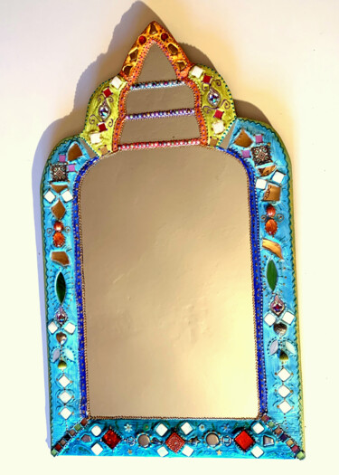 Peinture intitulée "miroir style indien…" par Odile Maffone, Œuvre d'art originale, Acrylique Monté sur Panneau de bois