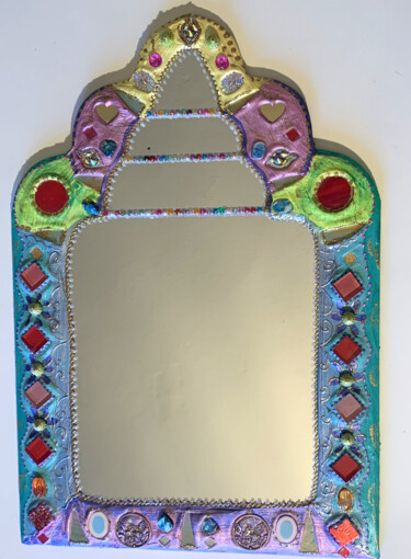 Design intitolato "miroir style indien…" da Odile Maffone, Opera d'arte originale, Mosaico Montato su Pannello di legno