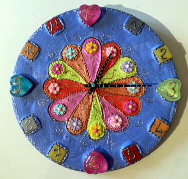 Pintura intitulada "horloge ronde décor…" por Odile Maffone, Obras de arte originais, Acrílico