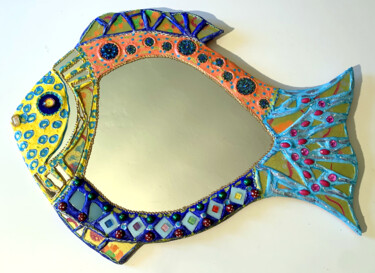 Pittura intitolato "miroir "poisson tro…" da Odile Maffone, Opera d'arte originale, Mobili Montato su Pannello di legno