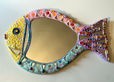 设计 标题为“miroir mural "poiss…” 由Odile Maffone, 原创艺术品, 饰品 安装在木板上