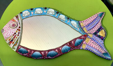 Design titled "miroir mosaïque poi…" by Odile Maffone, Original Artwork, Accessories Mounted on Wood Panel