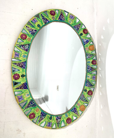 Design intitolato "miroir ovale mosaïq…" da Odile Maffone, Opera d'arte originale, Mosaico Montato su Pannello di legno