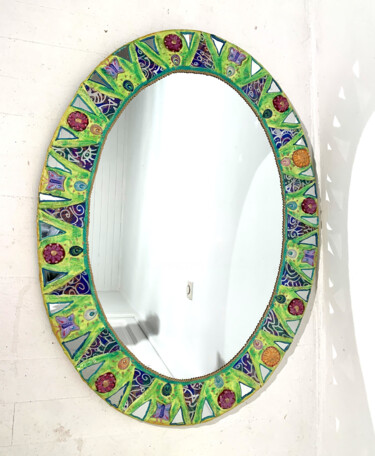 Design mit dem Titel "miroir ovale mosaïq…" von Odile Maffone, Original-Kunstwerk, Mosaik Auf Holzplatte montiert