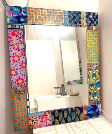 Pintura intitulada "miroir mosaïque de…" por Odile Maffone, Obras de arte originais, Vidro Montado em Painel de madeira