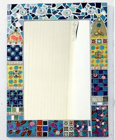 Design mit dem Titel "miroir mosaïque "Dr…" von Odile Maffone, Original-Kunstwerk, Mosaik Auf Holzplatte montiert