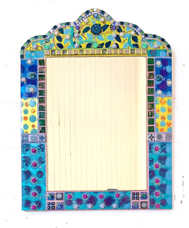 Design titled "miroir mosaïque "As…" by Odile Maffone, Original Artwork, Mosaic Mounted on Wood Panel