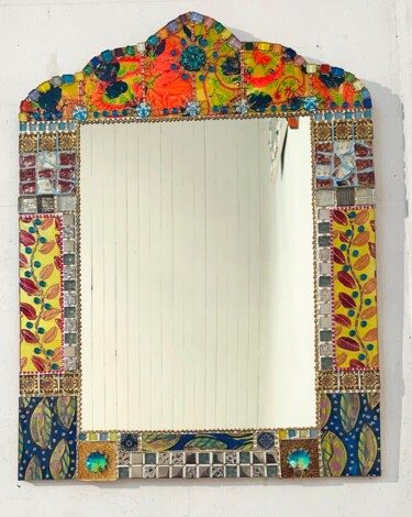 Design intitolato "miroir mosaïque "As…" da Odile Maffone, Opera d'arte originale, Vetro Montato su Pannello di legno