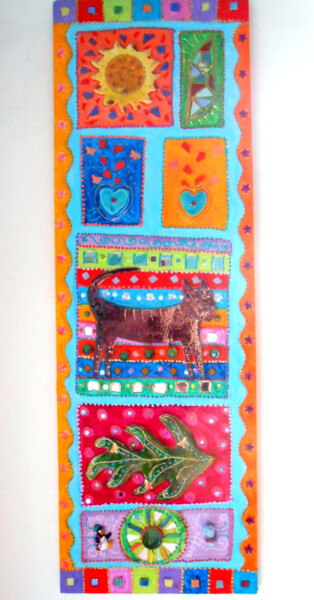 绘画 标题为“les 7 vies du chat” 由Odile Maffone, 原创艺术品, 陶瓷 安装在木板上