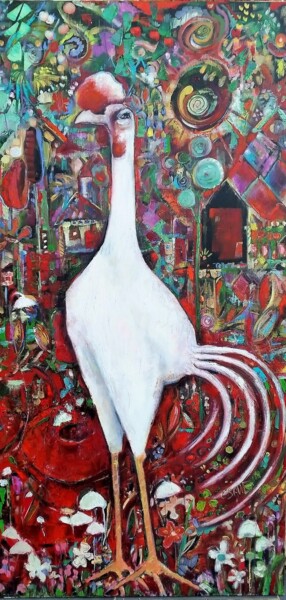 Картина под названием "Le coq musicien" - Odile Sauve, Подлинное произведение искусства, Масло