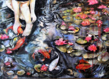 Peinture intitulée "Des ronds dans l'eau" par Odile Sauve, Œuvre d'art originale, Huile