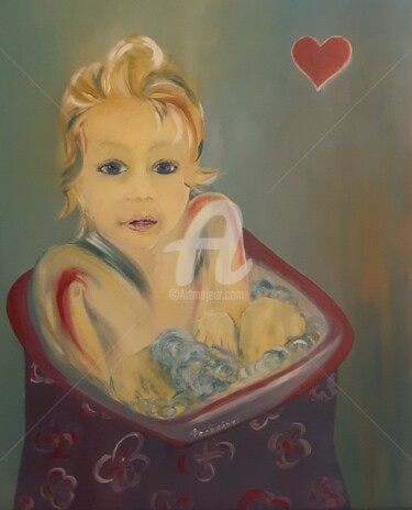 Peinture intitulée "Petit cœur...... Or…" par Odile Tachoires, Œuvre d'art originale, Huile
