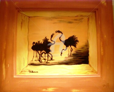 Peinture intitulée "Crépuscule camargua…" par Odile Tachoires, Œuvre d'art originale, Huile