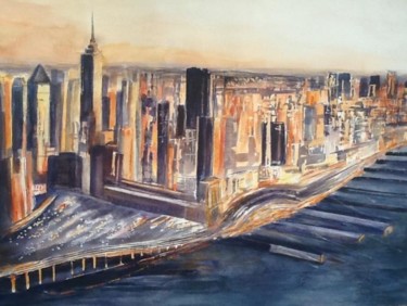 Peinture intitulée "New York le port" par Ode, Œuvre d'art originale, Huile