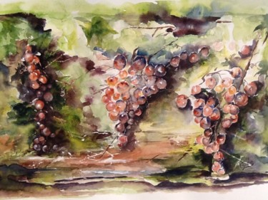 Painting titled "Le raisin du jardin" by Ode, Original Artwork, Watercolor