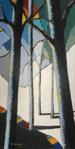 Malerei mit dem Titel "Forêt de lumière" von Odile Ménard, Original-Kunstwerk, Acryl